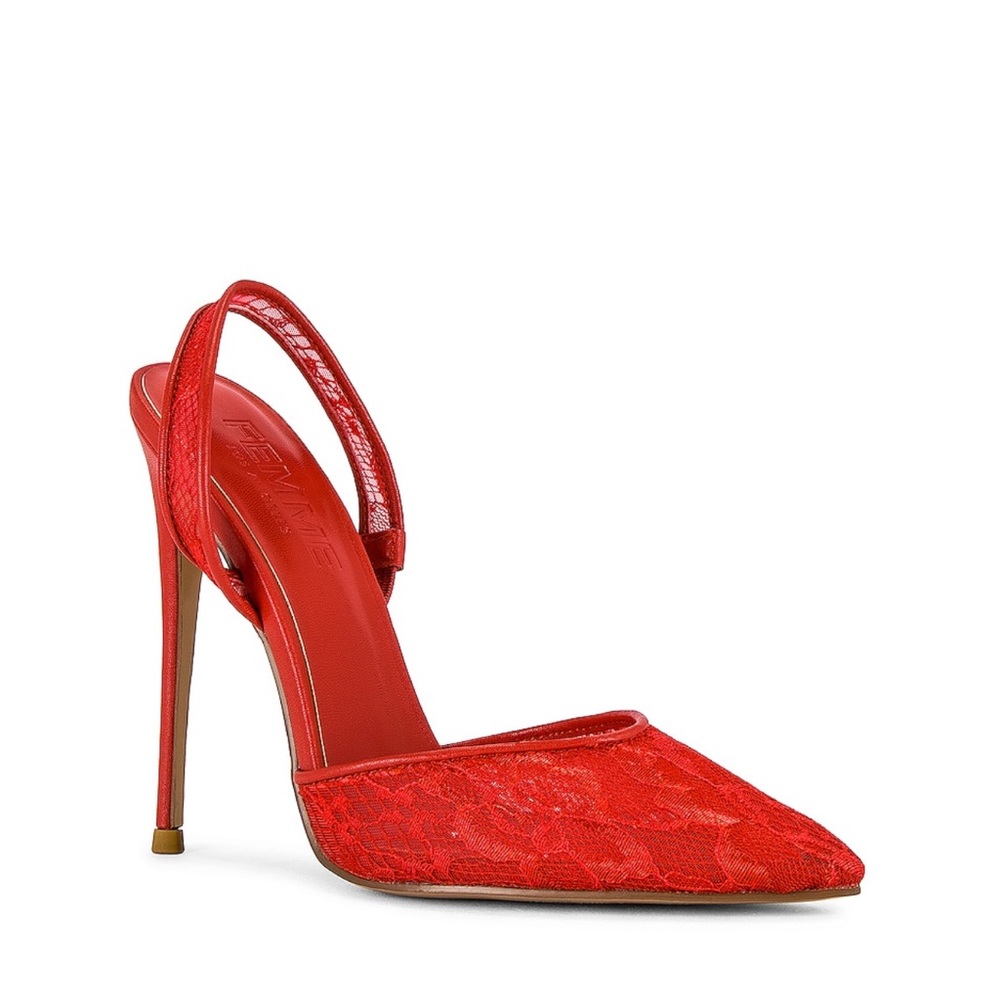 Slingback pumps, red lace….Brand new, never been worn.